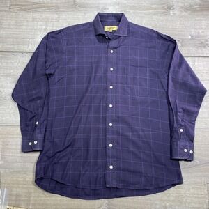 Paul Stuart Shirt Mens Medium Purple Plaid Cotton Long Sleeve Button Front